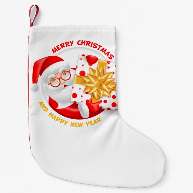 Der Weihnachtsmann freut sich über das neue Jahr S Kleiner Weihnachtsstrumpf (Vorderseite)