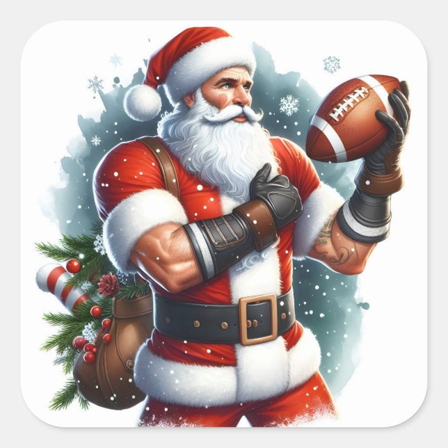 Der Weihnachtsmann für den Winterfußball Quadratischer Aufkleber (Vorderseite)