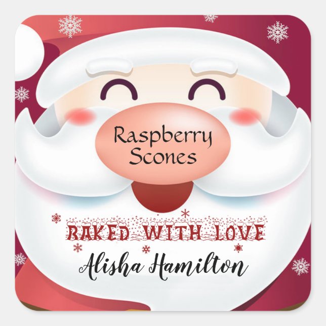 Der Weihnachtsmann, gebacken mit Liebe, Schneefloc Quadratischer Aufkleber (Vorderseite)