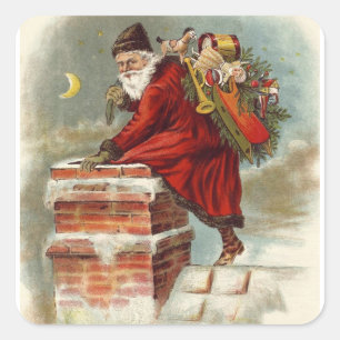 Der Weihnachtsmann geht den Schornstein runter Quadratischer Aufkleber