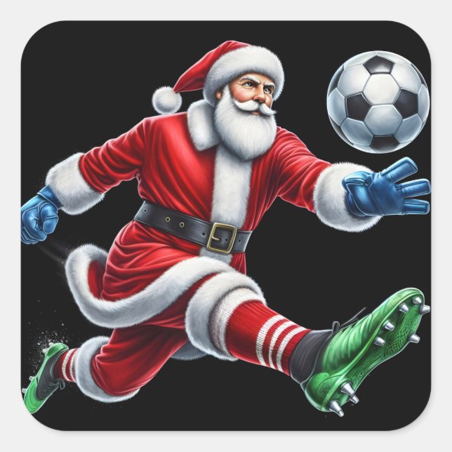 Der Weihnachtsmann genießt ein lebendiges Fußballs Quadratischer Aufkleber (Vorderseite)