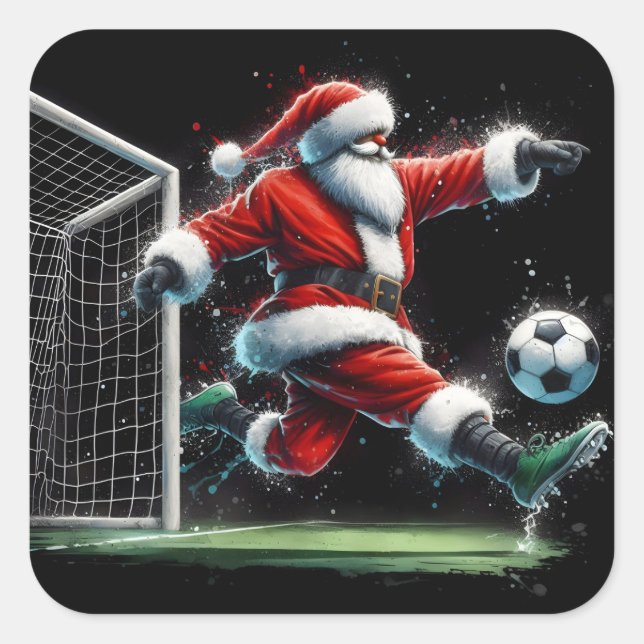 Der Weihnachtsmann genießt ein lebendiges Fußballs Quadratischer Aufkleber (Vorderseite)