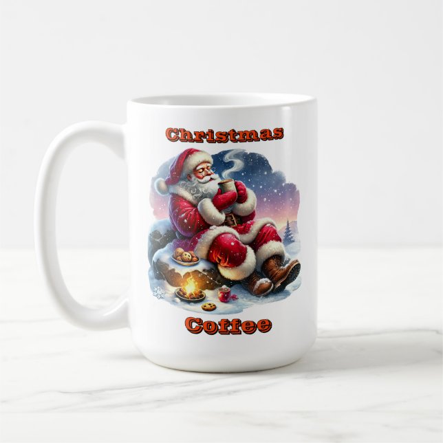 Der Weihnachtsmann genießt einen warmen Drink am F Kaffeetasse (Links)
