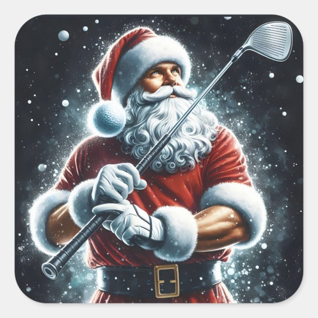 Der Weihnachtsmann genießt Wintergolfen während de Quadratischer Aufkleber (Vorderseite)