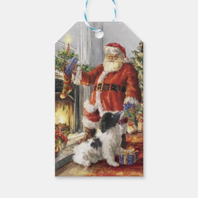 Der Weihnachtsmann gibt dem Hund ein Geschenk Geschenkanhänger (Vorderseite)