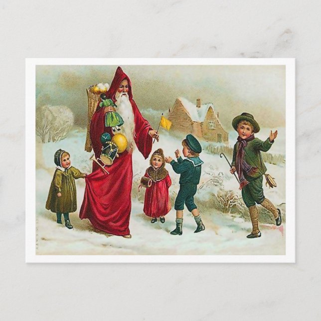 Der Weihnachtsmann gibt guten Kindern Spielzeug, V Postkarte (Vorderseite)
