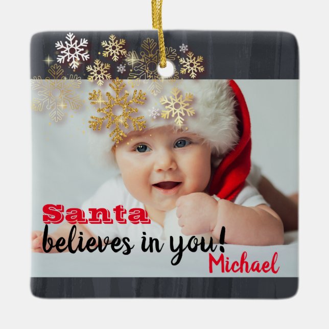 Der Weihnachtsmann glaubt an dich, Schneeflocken,  Keramikornament (Vorderseite)