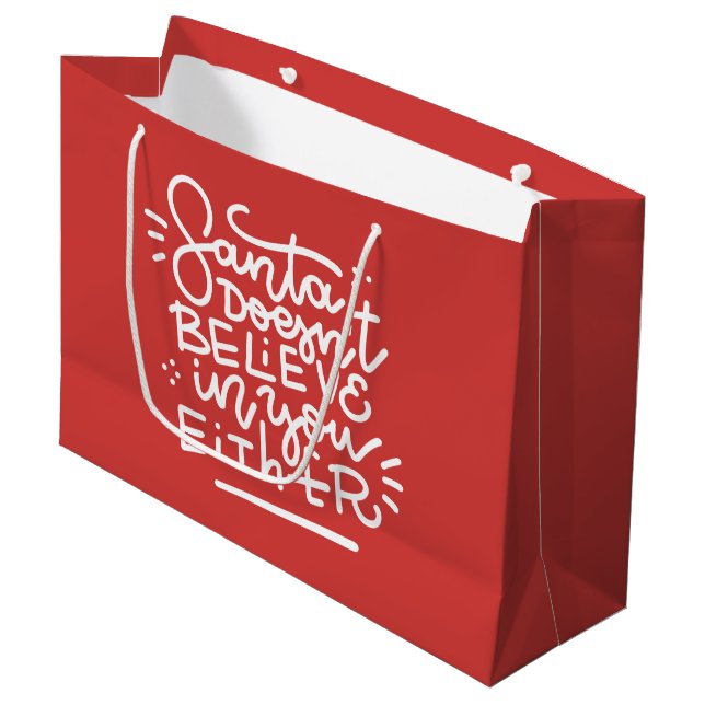 Der Weihnachtsmann glaubt auch nicht an dich Große Geschenktüte (Vorderseite Schrägansicht)