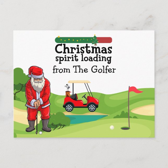 Der Weihnachtsmann golft Weihnachtsbeladen Feiertagspostkarte (Vorderseite)