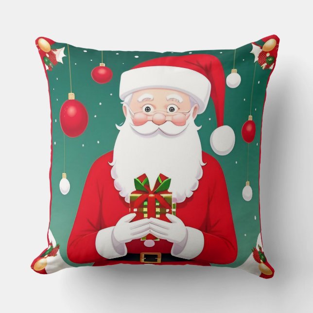 Der Weihnachtsmann hält ein Geschenk Kissen (Vorderseite)