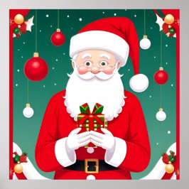 Der Weihnachtsmann hält ein Geschenk Poster