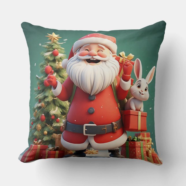 Der Weihnachtsmann hält mit Kaninchen präsent Kissen (Vorderseite)