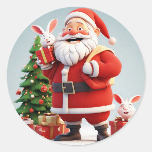 Der Weihnachtsmann hält mit Kaninchen präsent Runder Aufkleber