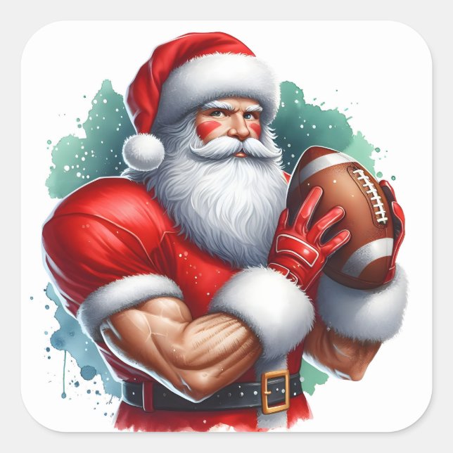Der Weihnachtsmann hat Posen, die mit dem Fußball  Quadratischer Aufkleber (Vorderseite)