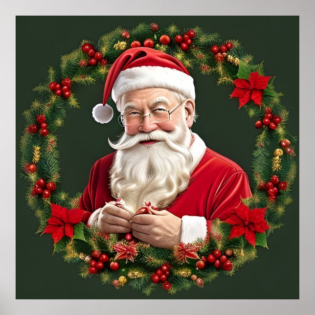 Der Weihnachtsmann im festlichen Kranz Poster (Vorne)