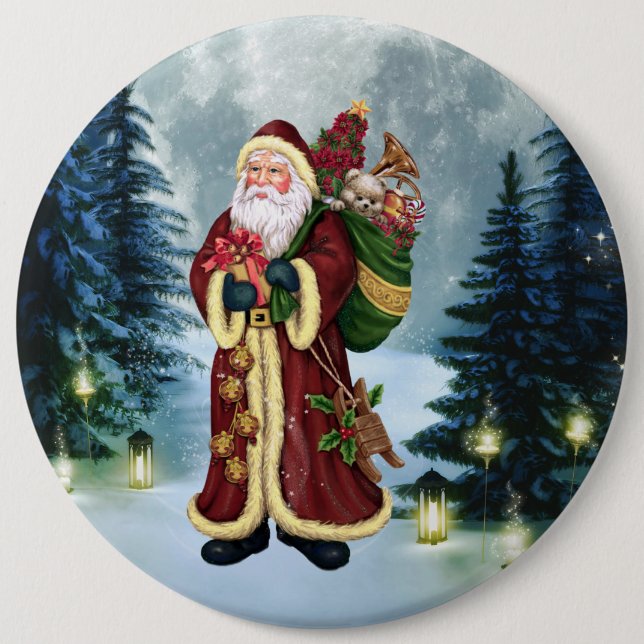 Der Weihnachtsmann im Wald Button (Vorderseite)