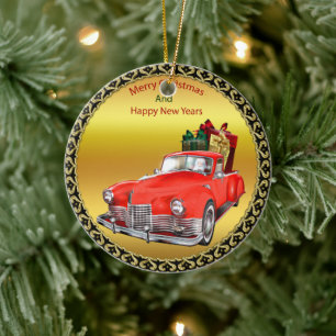 Der Weihnachtsmann in einem alten Oldtimer-Oldtime Keramik Ornament