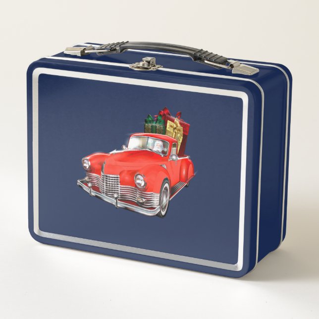 Der Weihnachtsmann in einem alten Oldtimer-Oldtime Metall Brotdose (Vorderseite)