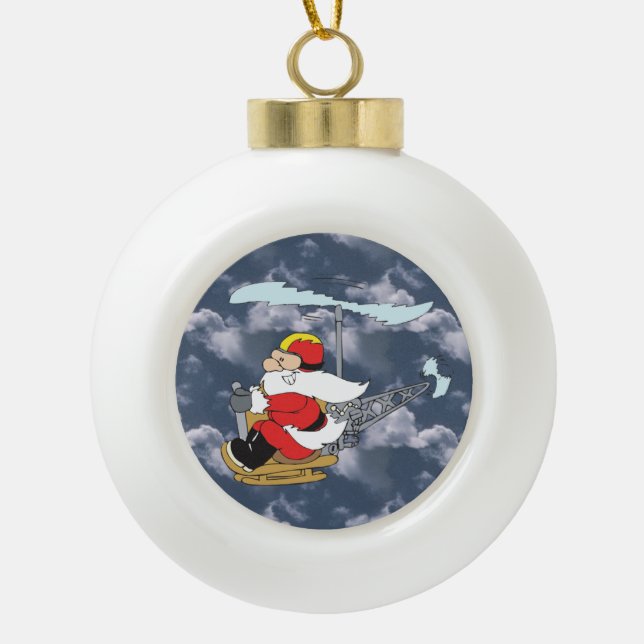 Der Weihnachtsmann in einem Hubschrauber Keramik Kugel-Ornament (Vorderseite)