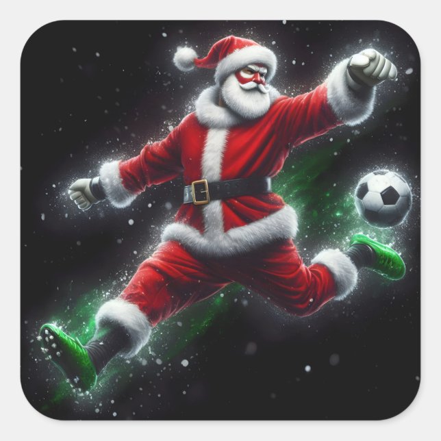 Der Weihnachtsmann in einem roten Anzug kippt eine Quadratischer Aufkleber (Vorderseite)