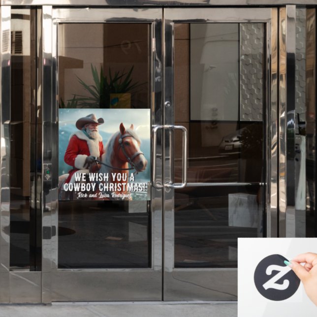 Der Weihnachtsmann in einem Western hat Weihnachte Fensteraufkleber (Büro Tür)