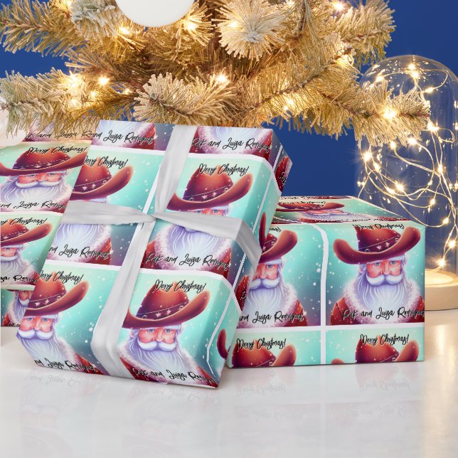 Der Weihnachtsmann in einem Western hat Weihnachte Geschenkpapier (Feiertage)