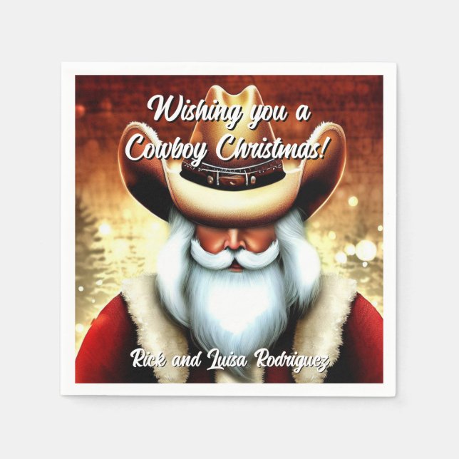 Der Weihnachtsmann in einem Western hat Weihnachte Serviette (Vorderseite)