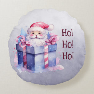 Der Weihnachtsmann in einer Geschenkboxen Ho! Ho!  Rundes Kissen
