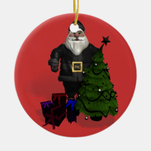 Der Weihnachtsmann in schwarzem Leder Keramik Ornament