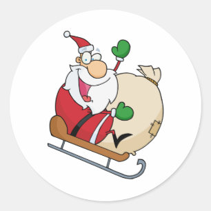 Der Weihnachtsmann in Sleigh Runder Aufkleber