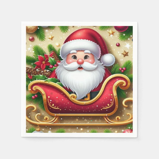 Der Weihnachtsmann in Sleigh Serviette (Vorderseite)