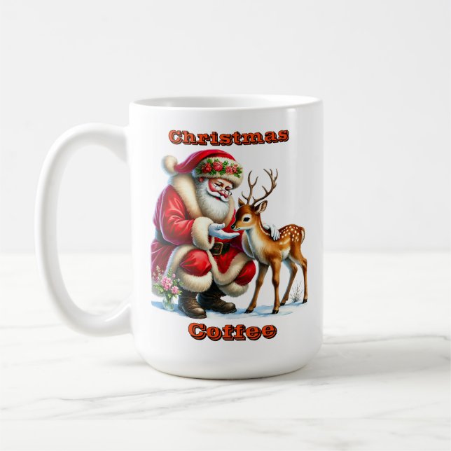 Der Weihnachtsmann interagiert mit einem sanften R Kaffeetasse (Links)
