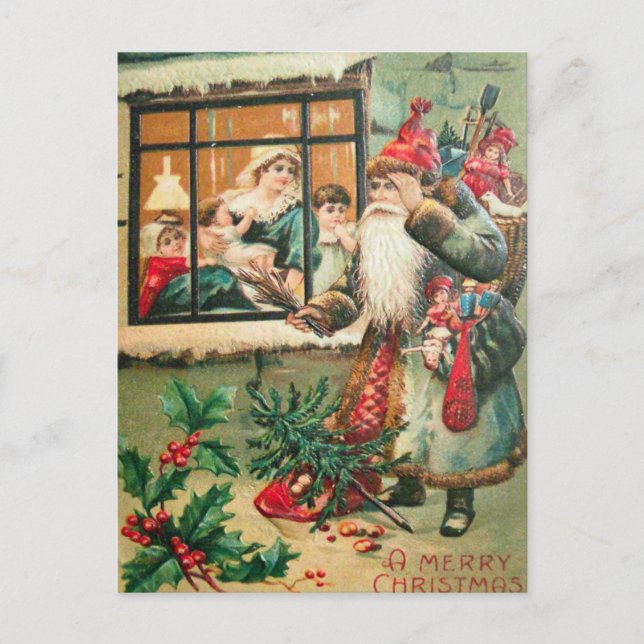 Der Weihnachtsmann ist am Fenster Postkarte (Vorderseite)