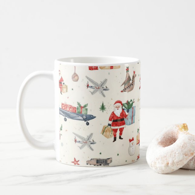 Der Weihnachtsmann ist am Flughafen Kaffeetasse (Mit Donut)