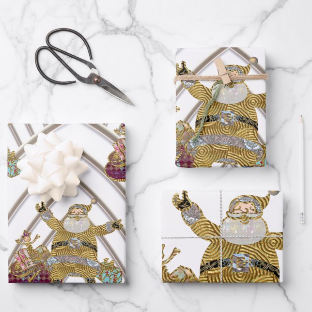 Der Weihnachtsmann ist auf dem Weg 3 Weihnachten Geschenkpapier Set (Vorderseite)