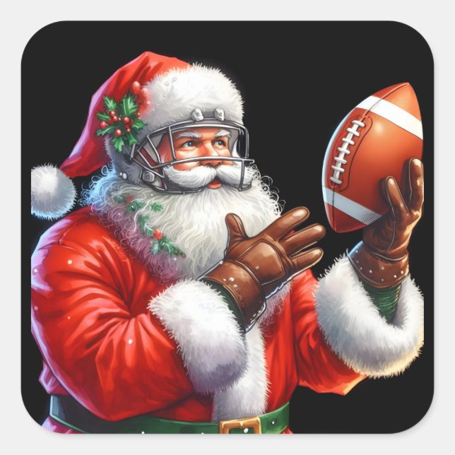 Der Weihnachtsmann ist bereit für Fußball im Dezem Quadratischer Aufkleber (Vorderseite)