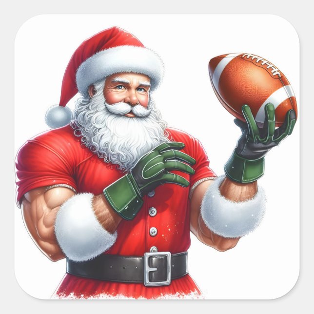 Der Weihnachtsmann ist bereit, Fußball im Stil zu  Quadratischer Aufkleber (Vorderseite)