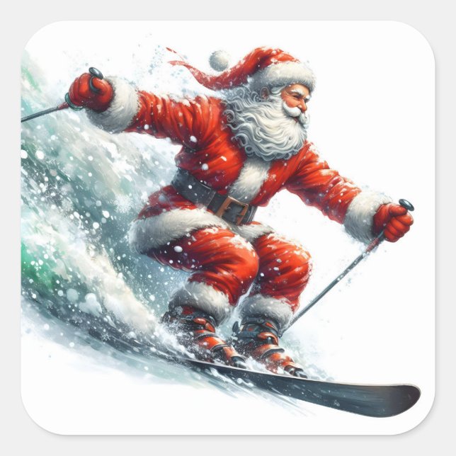 Der Weihnachtsmann ist froh, die schneebedeckten P Quadratischer Aufkleber (Vorderseite)