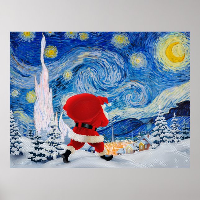 Der Weihnachtsmann kommt auf Postkarte Poster (Vorne)