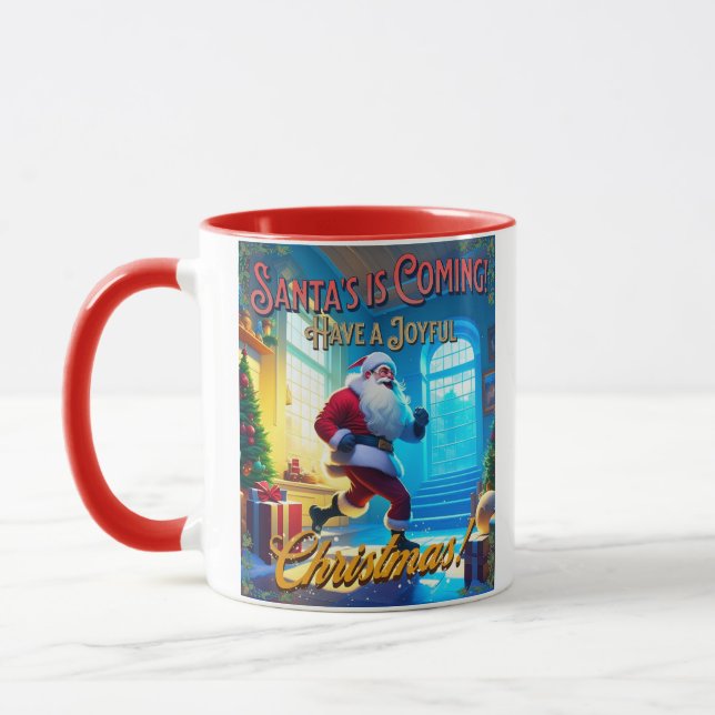 Der Weihnachtsmann kommt aus dem Schornstein! Tasse (Links)