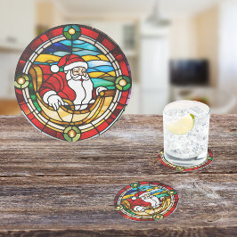 Der Weihnachtsmann kommt in den verketteten Glass Runder Pappuntersetzer