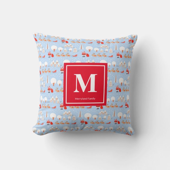 Der Weihnachtsmann kommt mit dem Rentier Monogram  Kissen (Vorderseite)