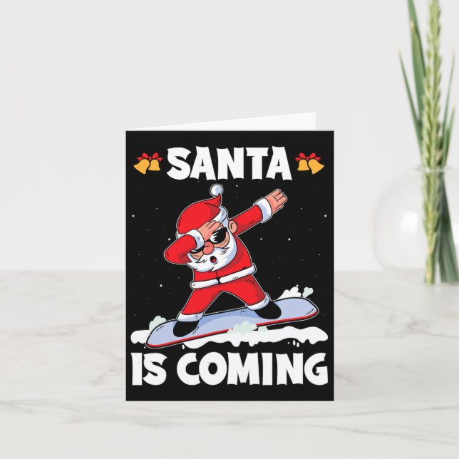 Der Weihnachtsmann kommt mit einem Snowboarden Wei Karte (Vorderseite)