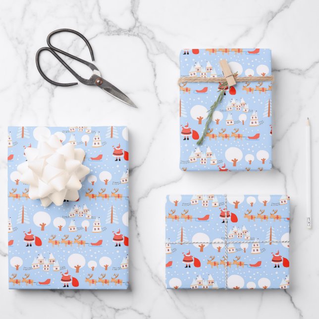 Der Weihnachtsmann kommt zu Weihnachten in der Sta Geschenkpapier Set (Vorderseite)