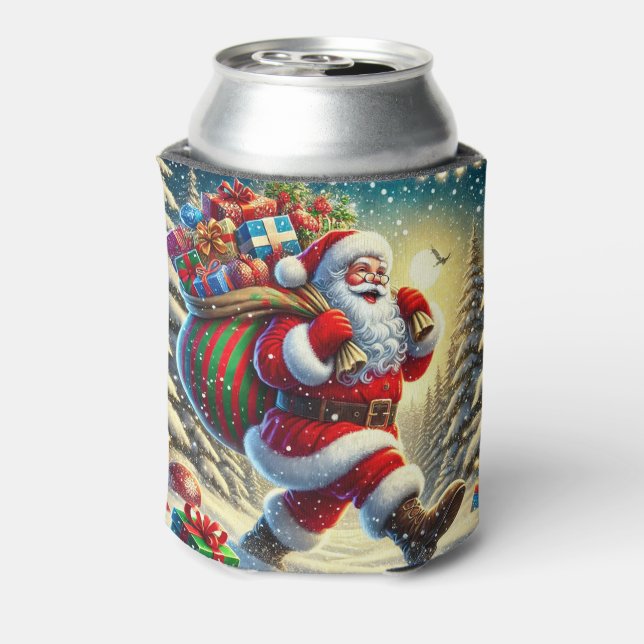 Der Weihnachtsmann liefert Geschenke in einem schn Dosenkühler (Kanne Rückseite)
