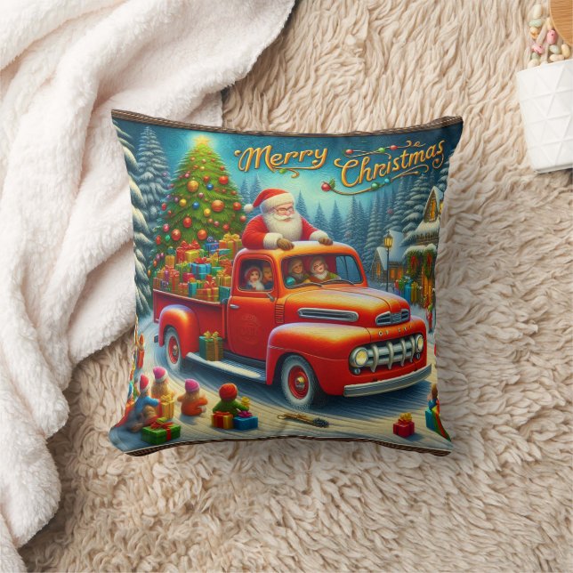Der Weihnachtsmann liefert Geschenke in einem schn Kissen (Decke)