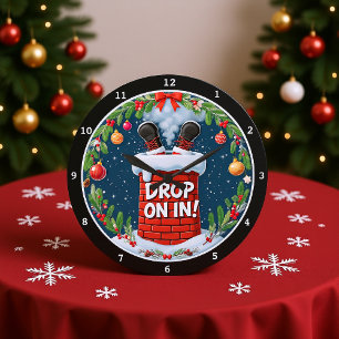 Der Weihnachtsmann macht Urlaub im Kamin Große Wanduhr