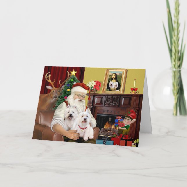 Der Weihnachtsmann mit 2 Wesen Feiertagskarte (Vorderseite)