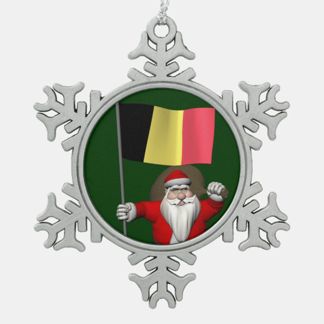 Der Weihnachtsmann mit Abschluss Belgiens Schneeflocken Zinn-Ornament (Vorderseite)