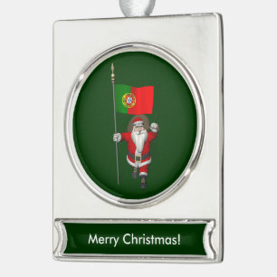 Der Weihnachtsmann mit Abtritt Portugals Banner-Ornament Silber